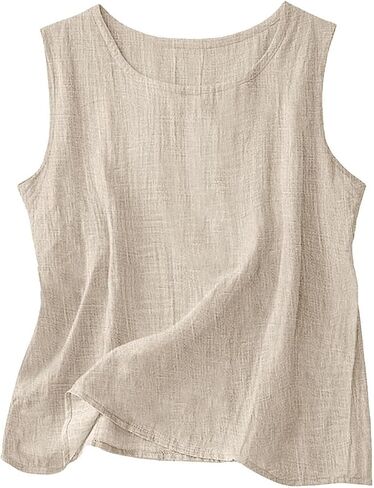 Linen Tank Tops for Women Loose Fit Cotton Causal Sleeveless Summer Comfortable Shirts Basic Crewneck Camisole Top in Kuwait