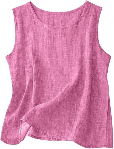 Linen Tank Tops for Women Loose Fit Cotton Causal Sleeveless Summer Comfortable Shirts Basic Crewneck Camisole Top in Kuwait