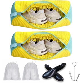 2 PCS Shoe Washing Machine Bag, Shoe Washing Machine Bag with 2 Adjustable Shoe Trees and 1 Stainless Steel Shoe Drying Rack,360° Deep Clean for Sneakers, Includes 10 Shoe Storage Dust Bags,Yellow in Kuwait