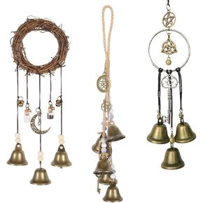 3 Pack Witch Bells for Door Knob Protection, Handmade Witch Bells Door Hanger with Brass Bells, Witchcraft Protection Decor for Clear Negative Energy, Boho Wiccan Home Wall Decor Gift in Saudi Arabia