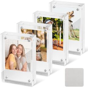 4 Pack Magnetic Acrylic Picture Frame, 2.5x3.5 Inch, 10+10 mm Thick Block, Clear Mini Frames for Polaroid Photos, Wallet Size Magnetic Polaroid Frame for Tabletop Display (COLOR:Clear) in Saudi Arabia