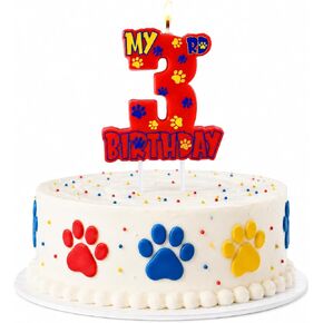 3rd Birthday Candle, Red Paw Print Number 3 Candle, Dog Themed 3rd Birthday Cake Topper for Boys and Girls Birthday Party Decorations (Number 3) in Saudi Arabia