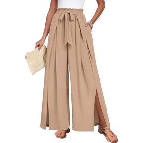 Women's Wide Leg Slit Pants High Waist Flowy Boho Palazzo Trousers with Pockets in Saudi Arabia