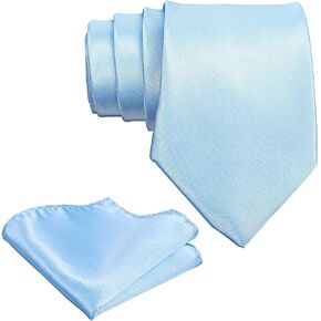 Men's Light Blue Tie and Pocket Square Set, Formal Polyester Silk Blend Necktie 58 Inches with Matching Handkerchief for Weddings and Business in Saudi Arabia