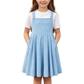 Kids4ever Girls Dress Set 2pc Overall Dress with T-Shirt Adjustable Strap Loose Fit Summer Casual Dress for 9-13Y in Saudi Arabia