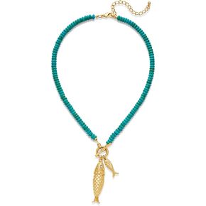 Gold Fish Necklace For Women Blued Beaded Strand Toggle Necklace With Gold Fish Pendants Dainty Summer Beach Turquoise Jewelry in Saudi Arabia