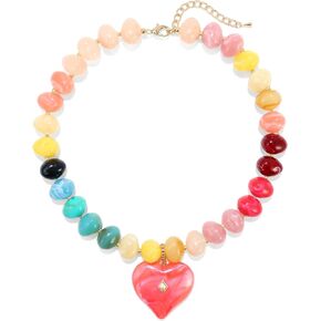 Elegance 11 designs Chunky Heart Necklace for Women, Colorful Acrylic Beaded Statement Puff Heart Necklace, Cute Boho Y2K Choker Necklace for Gift Jewelry in Kuwait