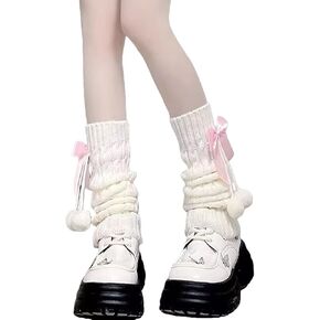 Women Knit Leg Warmers, Y2K Bow Leg Sleeve Socks, Winter Harajuku Knitted Boot Socks for Girls Women Gothic Socks (Pink) in Saudi Arabia