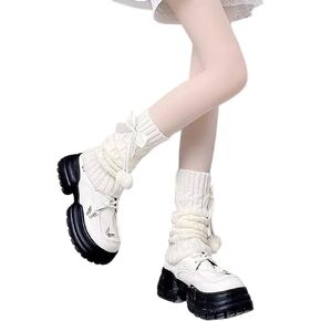 Women Knit Leg Warmers, Y2K Bow Leg Sleeve Socks, Winter Harajuku Knitted Boot Socks for Girls Women Gothic Socks (White) in Saudi Arabia