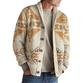 Men's Fashion Thick Tribal Ethnic Print Sweater Button Down Long Sleeve Oversized Jacquard Knitted Cardigan in Kuwait