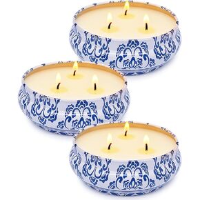 Citronella Candles Outdoor, Large 3-Wick 13.5oz Soy Wax Candle in Blue and White Container for Summer Patio Porch, 3 Packs in Saudi Arabia