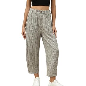 Womens 2026 Summer Barrel Pants Trendy Fashion Plaid High Waisted Baggy Pant with Pockets in Saudi Arabia
