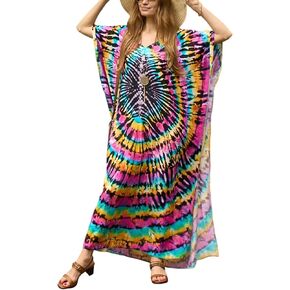 Women's Plus Size Loose Fit Moroccan Print V-Neck Batwing Kaftan Beach Dress Bathing Suit Cover Up in Saudi Arabia