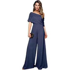Mother of The Bride Pant Suits for Wedding One Shoulder Satin Short Sleeves Formal Wedding Guest Jumpsuits in Saudi Arabia