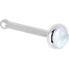 الصلبة 14K الذهب الأبيض 2mm قوس قزح Moonstone الأنف مسمار العظام 20 مقياس 1/4" in Kuwait