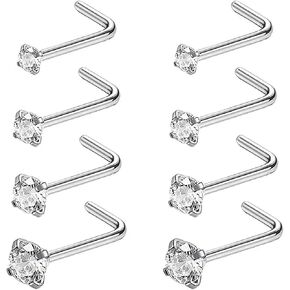 8Pcs GOLD Nose Studs Hypoallergenic Stainless Steel Corkscrew L Shaped Nose Piercing Nose Rings for Women Men 20G Body Piercing Screws Studs Cartilage Helix Tragus Earring Hoops Labret Lip Piercing Jewelry in Saudi Arabia
