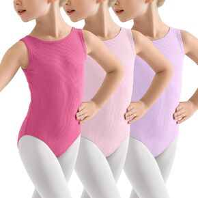3 Pack Girls Leotards for Dance Toddler Cotton Ballet Tank Leotard Gymnastics Kids Ribbed Bodysuit 2-12 Years in Kuwait