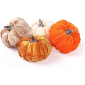 Coferset 2pcs Large Velvet Pumpkins Decor Set,Artificial Fall Pumpkin Decor for Halloween Thanksgiving Harvest Table Centerpieces(Orange&Gold) in Saudi Arabia