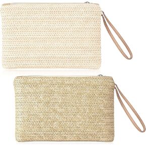 2Pcs Straw Clutch Purses for Women, Summer Beach Woven Straw Handbags Bohemian Clutch Wallet with Handle for Dating Traveling Everyday Shopping in Saudi Arabia