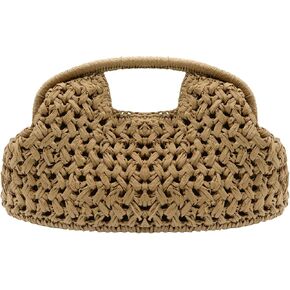 Straw Clutch Purses for Women Summer Woven Beach Dumpling Handbag | detachable metal chain, top-handle, crossbody shoulder bag, woven pattern in Saudi Arabia