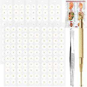 Ear Seeds Acupuncture Kit - 200 Pieces Gold Acupressure Ear Seeding Stickers, with Auricular Acupuncture Chart, Tweezer and Brass Acupressure Probe, for Balance & Calmer in Saudi Arabia