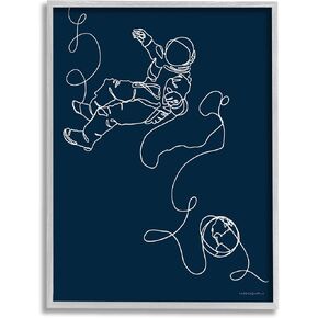 Stupell Industries Astronaut in Outer Space Over Earth Line Drawing in Kuwait