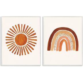 Stupell Industries 'Orange Sun Patterned Rainbow Boho', 2pc Framed Giclee Art Set 2, White, 16 x 20 Inches, Easy to Hang and Sturdy, Made in USA, by Heather McLaughlin in Kuwait