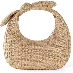 SEWACC Woven Handle Bag for Women, Straw Inspired Polyester Tote Bag with Bow, Summer Clutch Purse Handbag in Kuwait