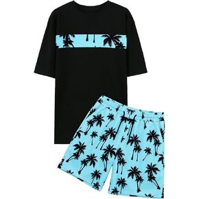 VahRuta Mens 2 Piece Summer Outfits Beach Vacation Outfit Hawaiian Coconut Printed Tee and shorts Set in Saudi Arabia