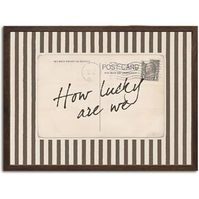 How Lucky Are We Wall Art Vintage Striped Letter Postcard Wall Decor Picture Trendy Preppy Inspirational Quote Poster Canvas Painting Print for Living Room Bedroom 12x16 inch Walnut Wood Framed in Saudi Arabia