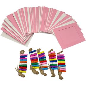 50 Pieces Hanging Picture Frames Kit with Clips and Strings,Paper Picture Frames Bulk,DIY Clip Photo Holders for Home Office Wall Decor Party Supplies (White+Pink, 4x6) in Saudi Arabia