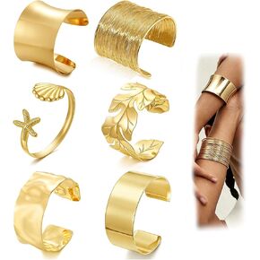 COLOYAN 6PCS Gold Cuff Bangle Bracelets for Women | Sturdy Durable Open Gold Wrist Cuff Bangle,Boho Beach Style, Starfish Shell Leaf Design, Dresses, Vacations, Nights out in Saudi Arabia