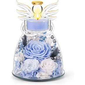 Agrul Birthday Gifts for Women Mom Grandma, Preserved Purple Rose in Glass Angel Candle Holder, Forever Flower Gifts for Wife Her, Anniversary Home Decor in Kuwait