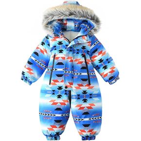 Kids Snow Suit One-Piece Waterproof Thicken Hooded Snowsuit Thermal Winter Windproof Ski Overalls for Boys Girls 1-5Y in Kuwait