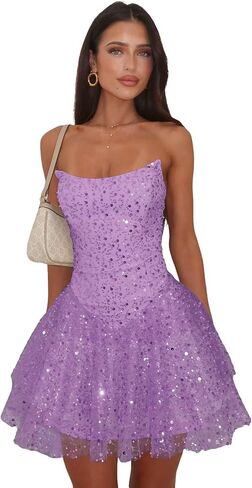 Yexinbridal Strapless Sequin Homecoming Dresses for Teens 2026 Square Neck A-line Short Prom Dresses in Saudi Arabia