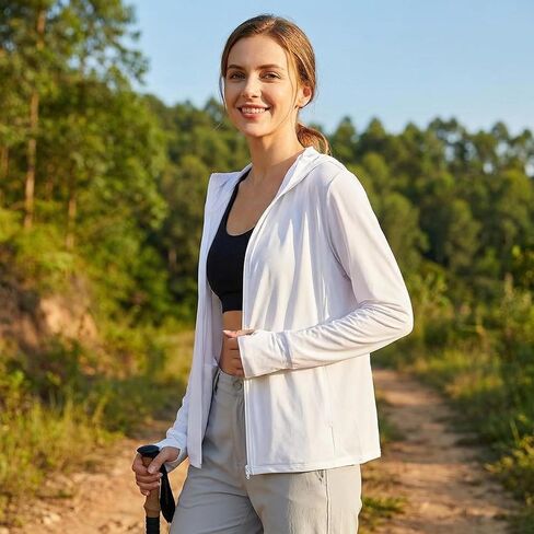 Women’s UPF 50+ Sun Protective Jacket – Lightweight Full-Zip Long Sleeve Hoodie for UV Protection in Kuwait