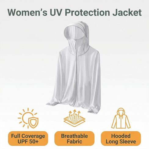 Women’s UPF 50+ Sun Protective Jacket – Lightweight Full-Zip Long Sleeve Hoodie for UV Protection in Kuwait