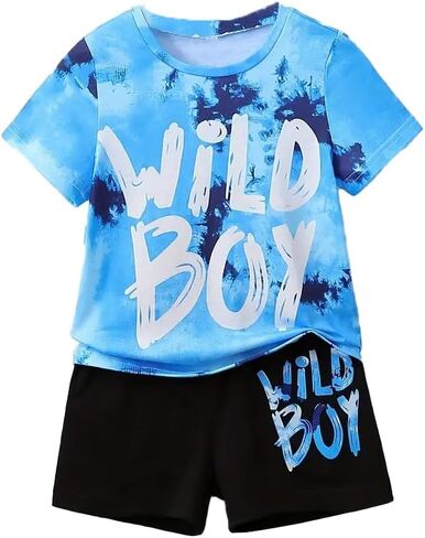 Boys 2 Piece Summer Outfits Short Sleeve T-Shirt & Shorts Set with Pockets Polyester Casual Sportswear for 5-14 Years Kids in Kuwait