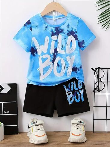 Boys 2 Piece Summer Outfits Short Sleeve T-Shirt & Shorts Set with Pockets Polyester Casual Sportswear for 5-14 Years Kids in Kuwait