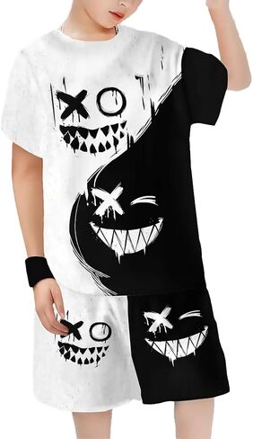 Boys 2 Piece Summer Outfits Short Sleeve T-Shirt & Shorts Set with Pockets Polyester Casual Sportswear for 5-14 Years Kids in Kuwait