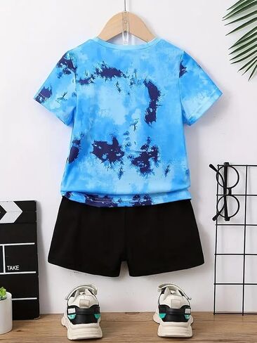 Boys 2 Piece Summer Outfits Short Sleeve T-Shirt & Shorts Set with Pockets Polyester Casual Sportswear for 5-14 Years Kids in Kuwait