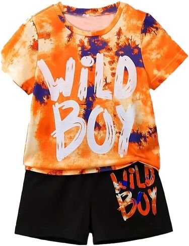 Boys 2 Piece Summer Outfits Short Sleeve T-Shirt & Shorts Set with Pockets Polyester Casual Sportswear for 5-14 Years Kids in Kuwait