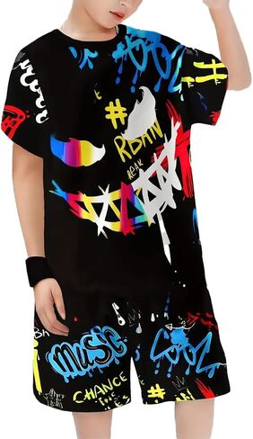 Boys 2 Piece Summer Outfits Short Sleeve T-Shirt & Shorts Set with Pockets Polyester Casual Sportswear for 5-14 Years Kids in Kuwait