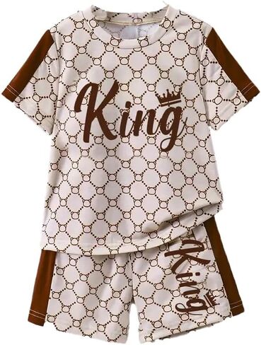 Boys 2 Piece Summer Outfits Short Sleeve T-Shirt & Shorts Set with Pockets Polyester Casual Sportswear for 5-14 Years Kids in Kuwait