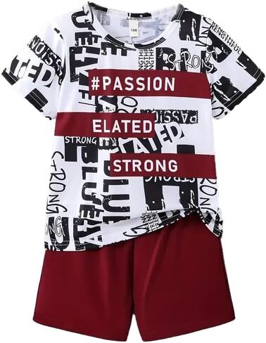 Boys 2 Piece Summer Outfits Short Sleeve T-Shirt & Shorts Set with Pockets Polyester Casual Sportswear for 5-14 Years Kids in Kuwait