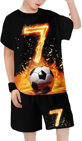 Boys 2 Piece Summer Outfits Short Sleeve T-Shirt & Shorts Set with Pockets Polyester Casual Sportswear for 5-14 Years Kids in Kuwait