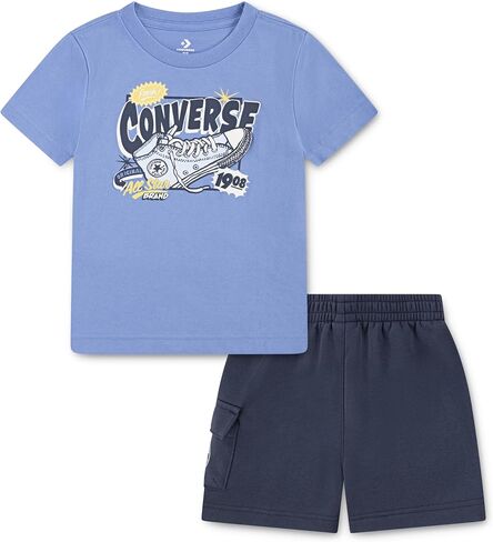 طقم ملابس مكون من قطعتين من تي شيرت برسوم جرافيك وسروال قصير من الصوف للأولاد من Converse in Kuwait
