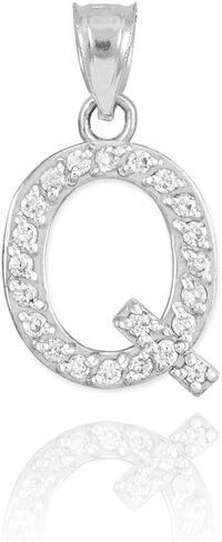 10k White Gold Diamond Alphabet Initial Letter Q Charm Pendant in Saudi Arabia