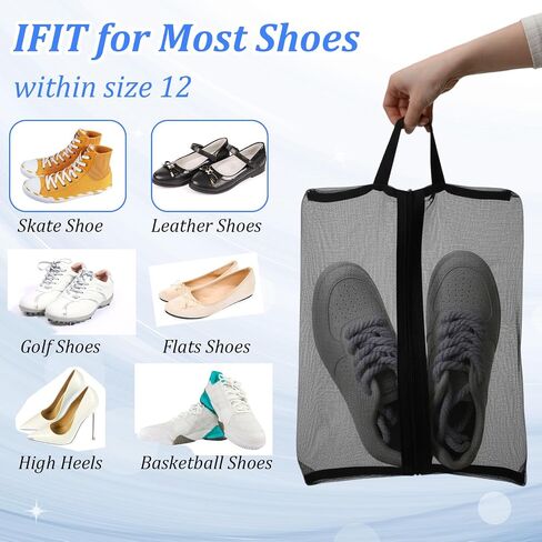 Tyqour 2 Pack Shoe Travel Bag Travel Shoe Bags for Storage Reusable Shoe Bags for Travel with Zipper Travel Essentials Women for and Men Shoe Bag for Gym Sport(2 Size) in Kuwait