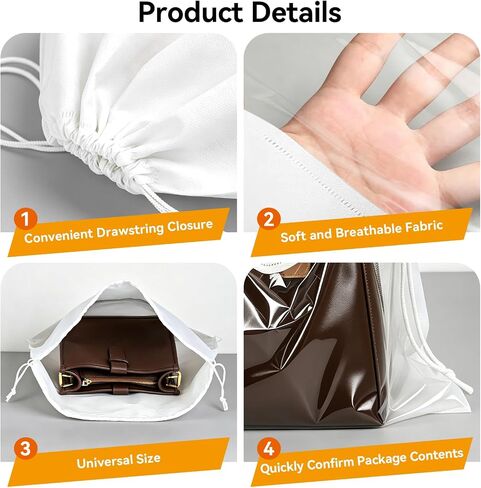 12 Pieces Dust Bags for Handbags White Non-Woven Drawstring Bags Breathable Cloth Purse Storage Dustproof Storage Bags with Drawstring for Handbags,Purses,Shoes,and Travel Organizing in Kuwait